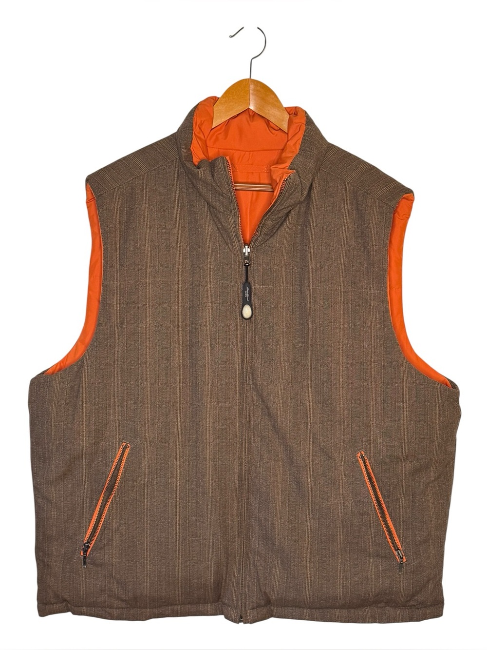 NWOT Eddie Bauer Goose Down Reversible Puffer Vest Brown Orange Size XL